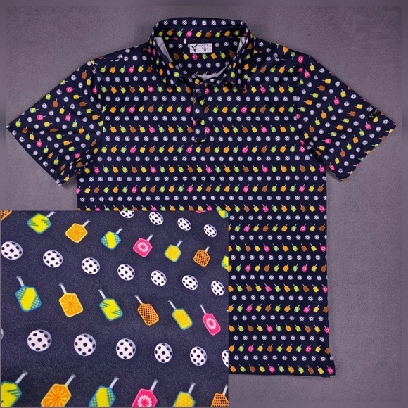 Other - Pickle Ball Yatta Golf Mens Medium Polo Shirt Blue‎ with All Over Print AOP